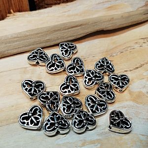 10 Herzen Metallperlen Spacer mit Schmetterling 11 mm