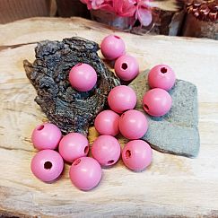15 Hinoki Holzperlen in rosa 16 mm Loch 3 mm
