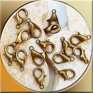 50 Karabinerhaken für Halsketten bronze antik 12 mm