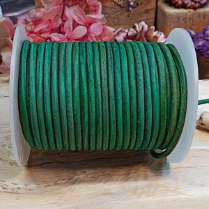1 m Vintage Lederschnur Lederband 3 mm grün meliert Lederschnüre