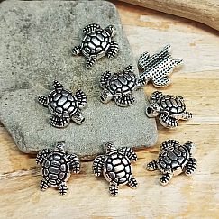 10 Metallperlen Spacer Schildkröte silber antik 13 mm