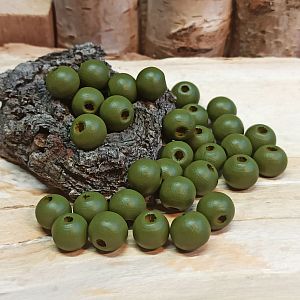 40 Hinoki Holzperlen in olivgrün 8 mm Loch 2 mm