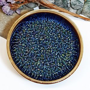 Böhmische Glasperlen Rocailles 2,5 mm dunkelblau lila feuerpoliert irisierende Saatperlen Indianerperlen 20 g