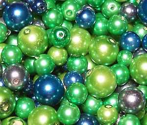 Perlenset 100 Glaswachsperlen blau grün 6 - 10 mm