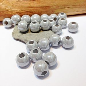 20 Modulperlen acryl Großlochperlen grau 13,5 mm Loch 5 mm