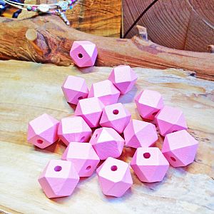 6 große Hinoki Holzperlen rosa Viel-Eck 16 mm Loch 3,5 mm