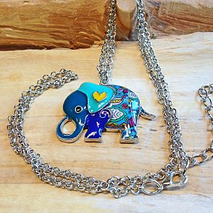 Designer Halskette mit Elefant blau buntes Emaille