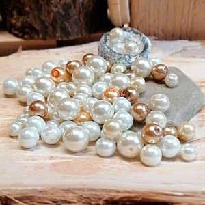 Perlenset 100 Glaswachsperlen weiß beige 6 - 10 mm
