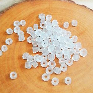 Indianerperlen Rocailles Glasperlen weiß gefrostet 3-4 mm mit 20 g